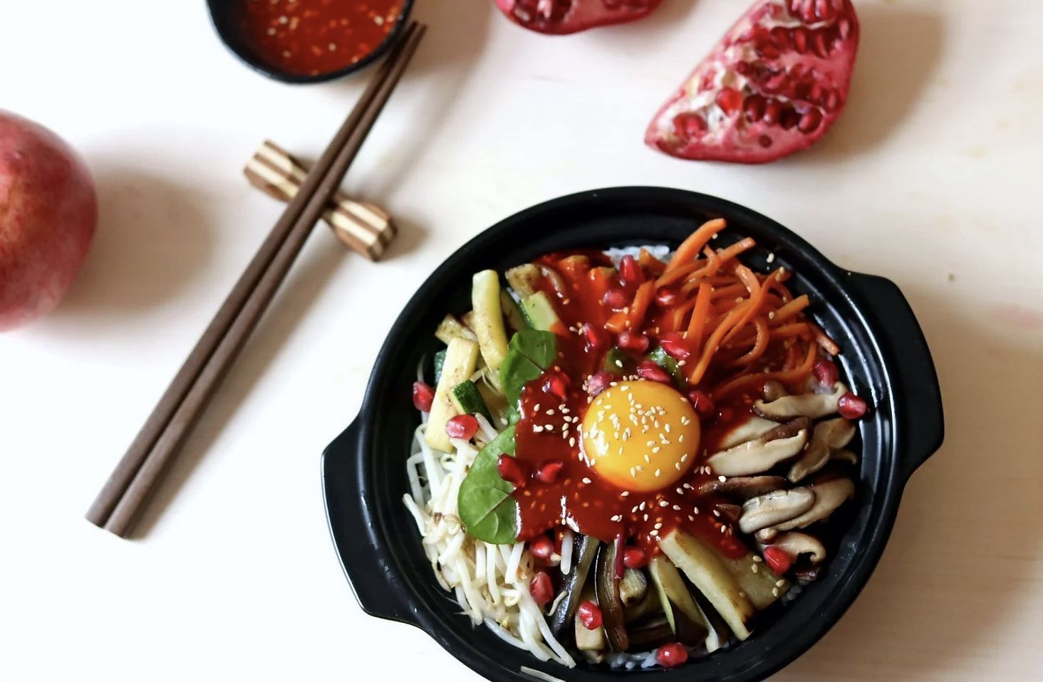 Veg Bibimbap with Pomegranate (Vegetarian)