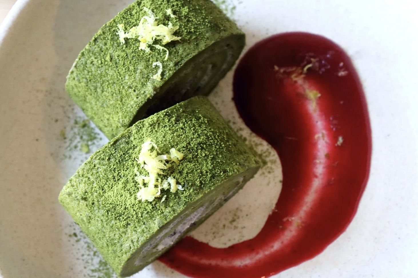 Matcha Black Sesame Roll Cake and Berries