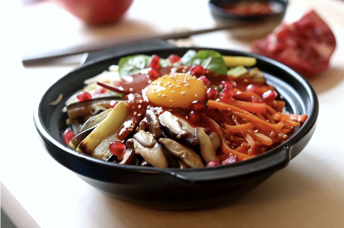 Veg Bibimbap with Pomegranate (Vegetarian)