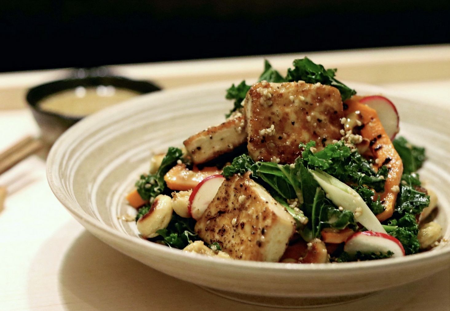 Warm Tofu Salad Sesame Soy Dressing (Vegan)